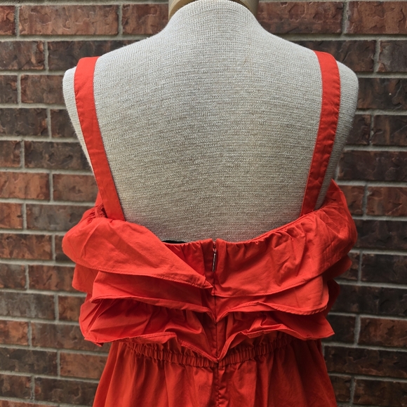 Jason Wu Red Fire Ruffled A-Line Sleeveless Square Neck Midi Dress Size 10 - Picture 9 of 13